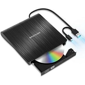 【2024新登場】 ブラック 外付けDVD/CDドライブ DVDレコ DVD-Rプレイヤー USB3.0&Type-C両用 内蔵ケーブル Window/Linux/Mac