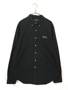 古着 90s Ralph Lauren ポロ 刺しゅう ソリッド BD シャツ 黒 L 古着