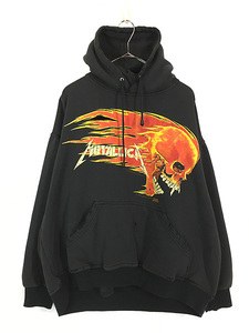 古着 90s Canada製 METALLICA × PUSHEAD 「FLAME SKULL」 ヘヴィ メタル ロック バンド ダメージ スウェット パーカー XL位