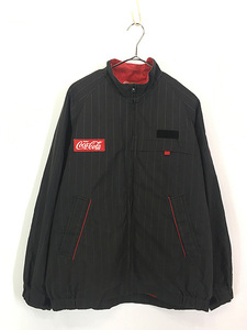 古着 90s Coca-Cola 「ちきゅうにやさしい」 コーラ 企業 ラバー パッチ ストライプ ジャケット ライナー完備!! XL 古着