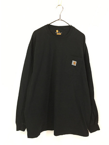 古着 Carhartt 無地 ソリッド ポケット付 長袖 Tシャツ ロンT ポケT 黒 XL 古着(1)