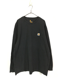 古着 Carhartt 無地 ソリッド ポケット付 長袖 Tシャツ ロンT ポケT 黒 XL 古着(2)