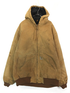 古着 USA製 Carhartt 防寒 ブラウン ダック パデット アクティブ パーカー ジャケット XL 古着