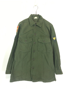 古着 60s 米軍 US 100% コットンサテン ミリタリー ファティーグ シャツ 15 1/2