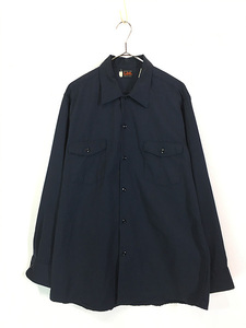 古着 60s USA製 Lee Permanent Press 無地 ソリッド コットンツイル ワーク シャツ L-M