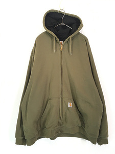 古着 Carhartt 裏地 メッシュ ワンポイント パッチ スウェット ジップ パーカー オリーブ XXL Tall 古着