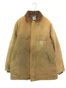 古着 90s USA製 Carhartt 裏地 ストライプ ブランケット ブラウン ダック ジャケットXXL位 古着