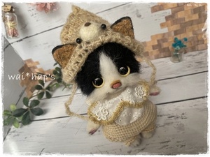 wai*hap's　catDOLL　ハチワレ　くま　羊毛フェルト　ハンドメイド　