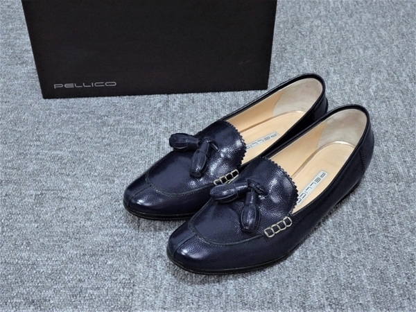 美品【PELLICO｜ペリーコ】2234 MEL 10 タッセルローファー CAVIAR キャビア レザー タッセルシューズ ネイビー 371/2 即決