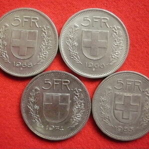 ◎スイスのコイン HELVETICA (SWITZERLAND) 5 FRANCS 白銅貨１６枚一括 数枚青サビあり 総重量約２１０g 中古並品～の画像2