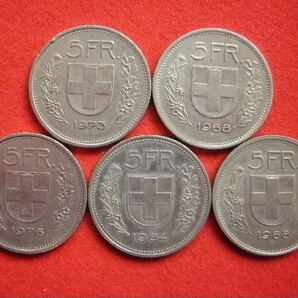 ◎スイスのコイン HELVETICA (SWITZERLAND) 5 FRANCS 白銅貨１６枚一括 数枚青サビあり 総重量約２１０g 中古並品～の画像6