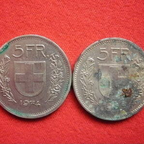 ◎スイスのコイン HELVETICA (SWITZERLAND) 5 FRANCS 白銅貨１６枚一括 数枚青サビあり 総重量約２１０g 中古並品～の画像8
