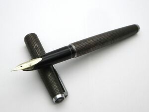 1000円スタート 万年筆 PILOT パイロット カスタム STERLING SILVER ペン先18K W.G. F H1173刻印 シルバー 格子柄 文房具 2 X60058