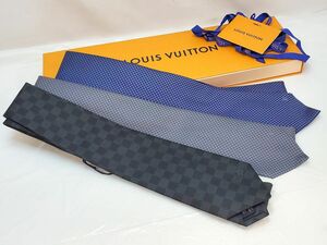 1000円スタート ネクタイ3点 LOUIS VUITTON ルイヴィトン クラヴァット ダミエ・グラフィット/マイクロダミエ 青/黒 ファッション 2 X206