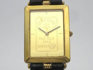 1000円スタート 腕時計 SWISS BANK CORPORATION FINE GOLD 999.9 クオーツ QZ 2針 ゴールド文字盤 レクタンギュラー TEB W60016