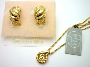 1000円スタート ネックレス/イヤリング Christian Dior クリスチャンディオール ゴールド しずく ラインストーン CD アクセサリー 2 V701