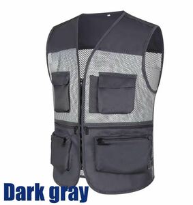 メンズ　ノースリーブ　アウトドア　ベスト　キャンプ　釣り　 Dark gray　XXLサイズ