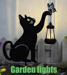 ガーデンライト　ネコ　ソーラーライト　プレート　かわいい　オブジェ　屋外　照明　黒猫