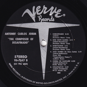 米国LP☆ ANTONIO CARLOS JOBIM The Composer Of Desafinado, Plays（Grammophon Verve V6-8547）アントニオカルロスジョビン イパネマの娘の画像5