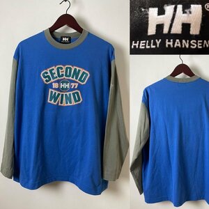 *[ редкий сделано в Японии ] Vintage HELLY HANSEN Helly Hansen хлопок серия рукав вышивка переключатель вырез лодочкой long футболка длинный рукав XL оттенок голубого 