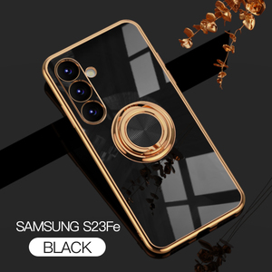 ブラック Galaxy S23FE ケース メッキ加工 リング付き 回転一体型 ギャラクシー エストゥエンティスリー エフイー 保護ケース 可愛い 軽量