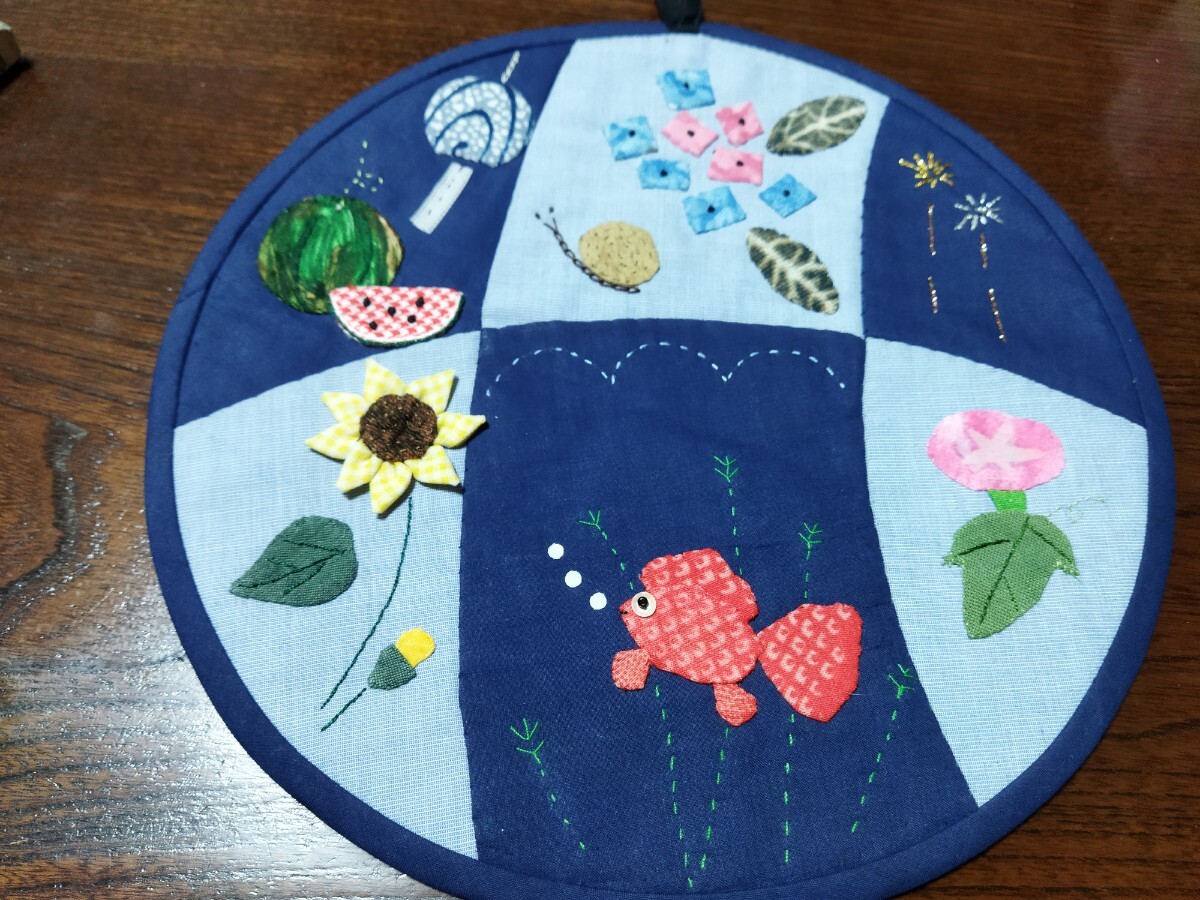 Handmade Summer Scenery Wall Hanging, Diameter 24cm, Handmade items, interior, miscellaneous goods, panel, Tapestry