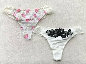 emefi-ru T-back shorts L size rose embroidery eggshell white 2 pieces set 