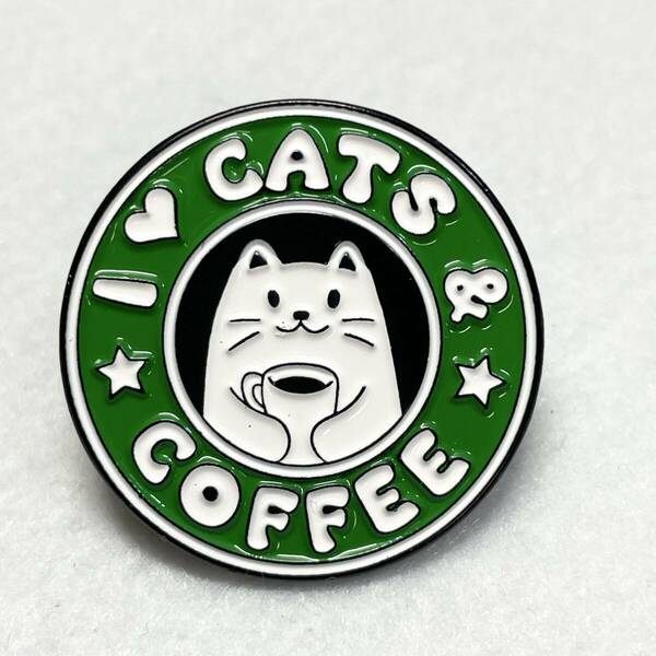 【ピンバッジ】猫 ねこ CATPUCCINO I CATS ＆ COFFEE パロディ
