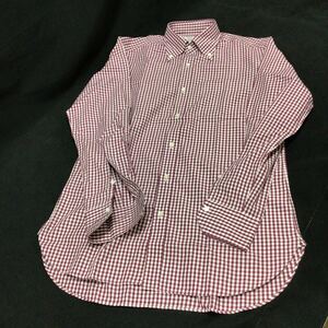 ユナイテッドアローズ　UNITED ARROWS メンズチェックシャツ　赤紫×白　サイズ39 日本製　slim fit