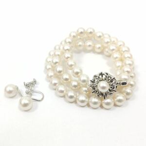 3588 ☆ 1円スタート ☆ 真珠 パール ネックレス SV留具 イヤリング K14WG 2点セット pearl ジュエリー jewelry アクセサリー レディース