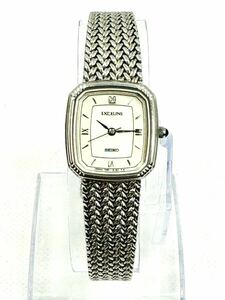 3636 ☆ 1円スタート ☆ SEIKO セイコー Exceline エクセリーヌ 7321-6600 シルバー 石付 腕時計 レディースウォッチ 電池交換済