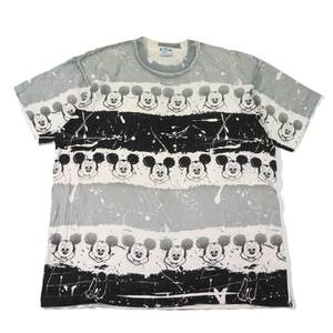 [OSFA] 80s 90s Disney Mickey 総柄 プリント Tシャツ USA製 グレー ブラック ディズニー ミッキー シルクスクリーン ビンテージ vintage