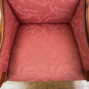 イタリア製★ １人掛けソファ 1P オットマン付き 赤 レッド 椅子 布地 アンティーク家具 インテリア 高級 (0510)の画像3
