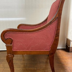 イタリア製★ １人掛けソファ 1P オットマン付き 赤 レッド 椅子 布地 アンティーク家具 インテリア 高級 (0510)の画像5