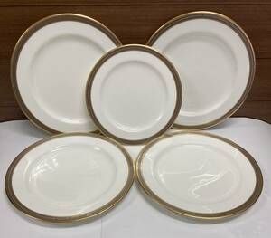 ノリタケ ボーンチャイナ ♪ 皿 5枚セット プレート 白 金縁 25.5cm 21cm シンプル Noritake BONE CHINA 大皿 中皿