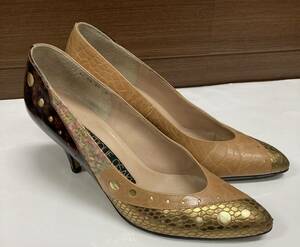 BOUTIQUE OSAKIbtiko-saki! туфли-лодочки 23cm Gold × оттенок коричневого панцирь черепахи рисунок сделано в Японии высокий каблук каблук : примерно 7cm ( управление ④)