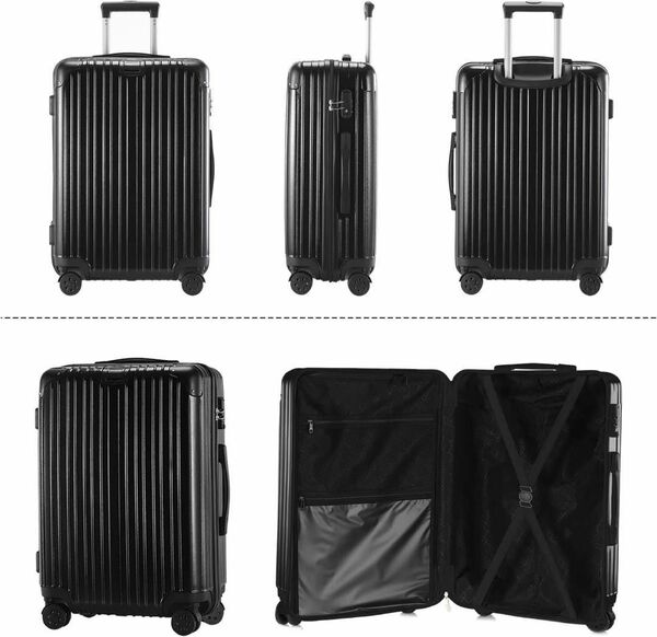 【Mサイズ】スーツケース キャリーケース キャリーバッグ 大型 TSAロック 軽量 ブラック