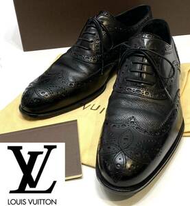 LOUIS VUITTON MENS メダリオン ウィングチップ レザードレスシューズ ルイヴィトン 革靴 レースアップshoes ビジネス ブラック 5 伊製