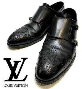 LOUIS VUITTON メダリオン ダブルモンクストラップ ドレスシューズ ルイヴィトン 革靴 レザーshoes ビジネス グッドイヤー ブラック 7 1/2