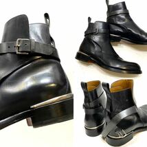 HERMES MENS ベルトストラップ レザーアンクルブーツ エルメス チェルシーboots ジョッパーブーツ ブラック 黒 40 イタリア製 ドレス_画像7