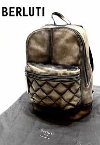 18年限定 BERLUTI Off The Road キルティングパティーヌレザーバックパック ベルルッティ leather backpack 鞄 リュック グレー系