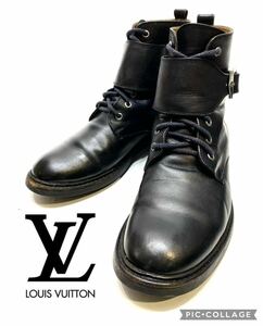 LOUIS VUITTON ストラップベルト付 レースアップブーツ ルイヴィトン アンクルboots ワーク ロガーブーツ コンバット ブラック 8 1/2 27cm