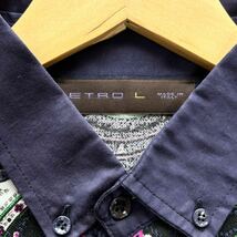 極美品◎エトロ【溢れる高級感】ETRO 最高級ペイズリー柄 総柄 ポロシャツ 鹿の子 長袖 コットン ブラック系 黒 イタリア製 メンズ L_画像7