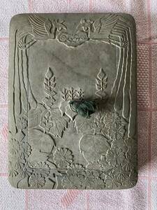 中国古玩　玉石 緑硯　翡翠　鳳彫刻　唐物 時代物　美品　硯