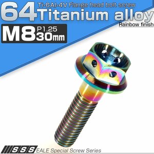 64チタンボルト M8×30mm P1.25 ホールヘッド 六角ボルト フランジ付き六角ボルト レインボー(焼チタン風) Ti6Al-4V JA146