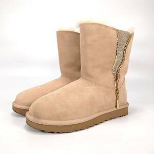 美品 UGG Australia Marice 1019633 クラシック ブーツ US8 JP25 ライトクリーム アグ ムートン サイドジップ グリッター ゴールド