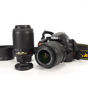 1スタ 美品 Nikon D3200 ダブルズームレンズキット AF-S 18-55mm 55-300mm VR デジタル一眼レフカメラ バッテリー2本付き ニコン 1円