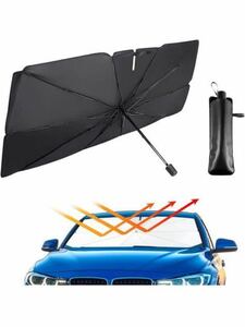 RUYI 車用サンシェード パラソル 折り畳み傘型 軽自動車 フロントガラス用 遮光 遮熱 UVカットルームミラー位置開け式 (M 135*73cm)