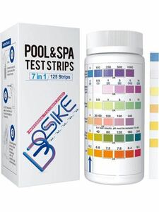 BOSIKE 7in1 examination paper, pool &spa for test strip, aquarium water quality inspection,125 strip swimming pool water test kit, accurate total hardness 