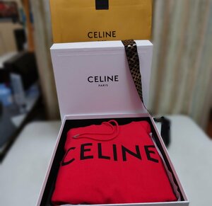 美品 セリーヌ CELINE パーカー スウェット トレーナー トップス ビックロゴ 赤 サイズS